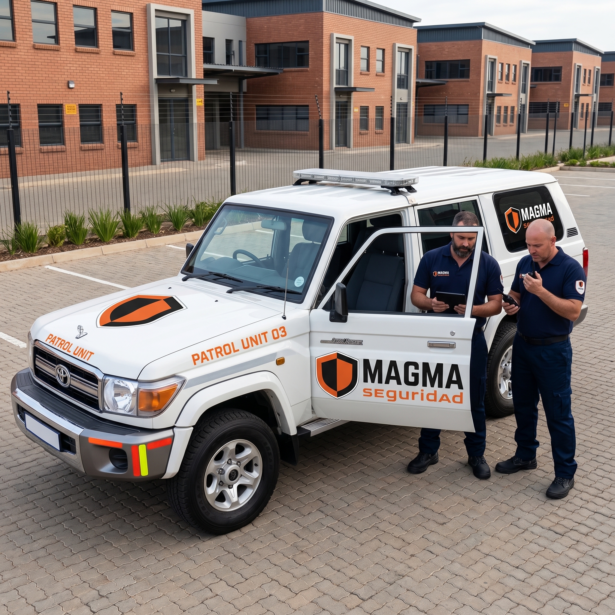 Equipo de patrulla MAGMA Seguridad en vehículo de vigilancia